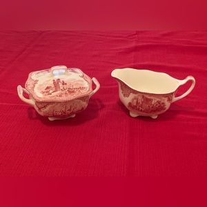 Johnson Brothers Old Britain Castles Pink Transferware, Creamer and Sugar Bowl